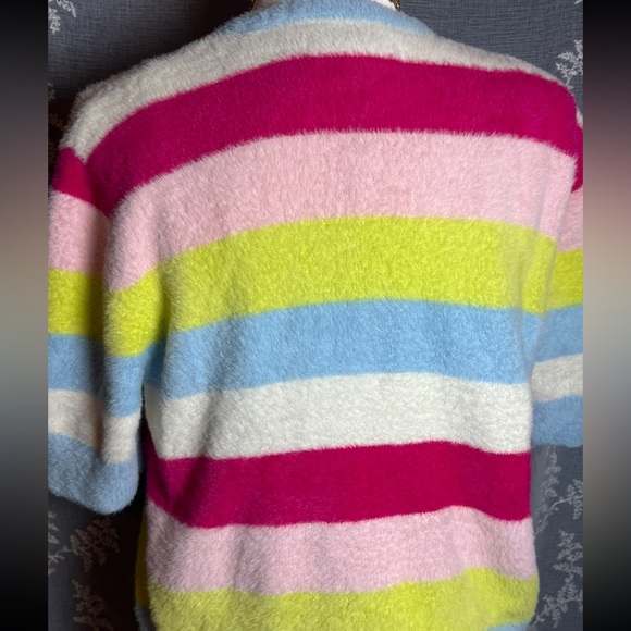 Wrangler Barbie Fuzzy Striped Sweater Pastel Colorblock Short Sleeve Top XL - Picture 5 of 5